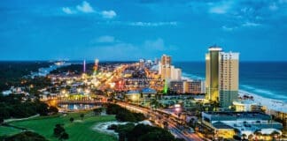 Panama City Beach, Florida, View Of Front Beach Road At Night