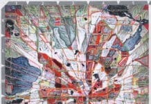 Escape To Create Fl.orl, 2024, Acrylic, Pencil & Pen On Printed Paper Map, 8.25 X 6.75