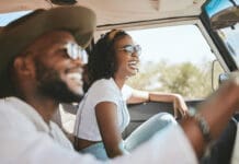 When Life Changes, Marital Core Values Help Couples Thrive Travel, Road Trip And Black People Couple Driving By Countryside For Holiday, Journey And Freedom With Happiness. Trendy Sunglasses, Fashion And Gen Z Friends In A Car Drive For Vacation Lifestyle