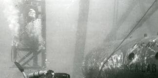 Man In The Sea Sealab I Being Lowered 1964